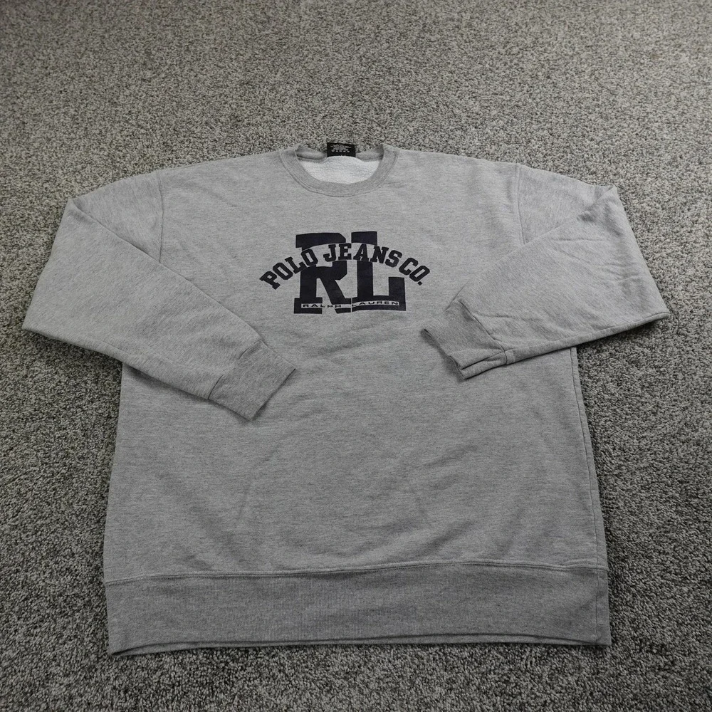 VTG Ralph Lauren Sweater Mens M Gray Polo Jeans Logo Crewneck Sweatshirt USA 90s
